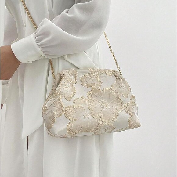 Women's Embroidered Clutch Purse Polyester Small Evening Shoulder Bag - Picture 7 of 7